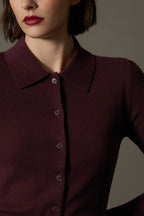 Cardigan collo a Camicia con gros-grain in Puro Cashmere Acero