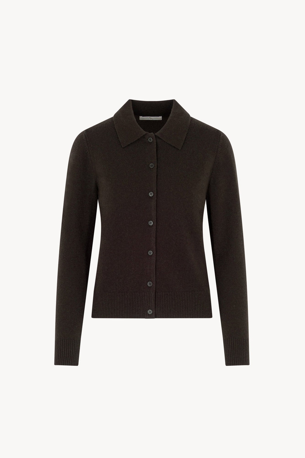 Cardigan collo a Camicia con gros-grain in Puro Cashmere Mocha
