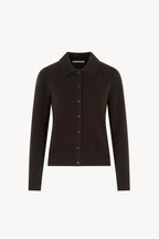 Cardigan collo a Camicia con gros-grain in Puro Cashmere Mocha