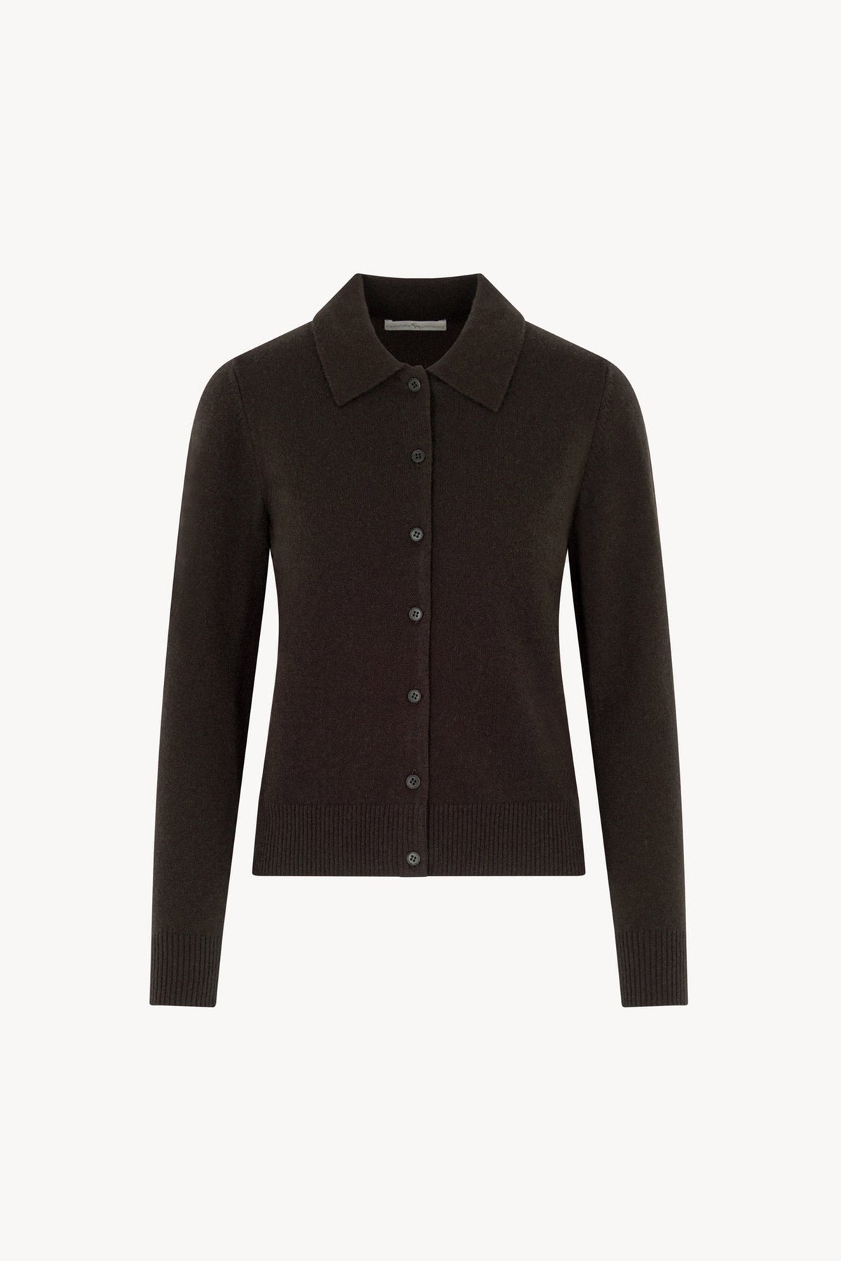 Cardigan collo a Camicia con gros-grain in Puro Cashmere Mocha