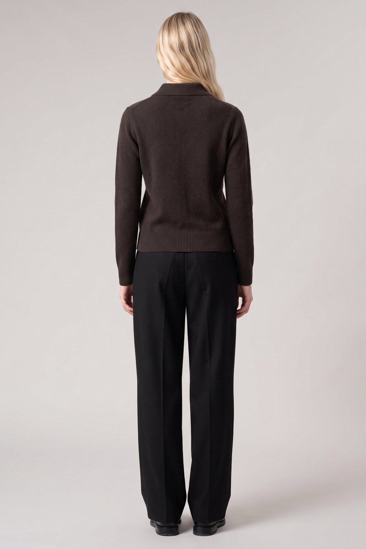 Cardigan collo a Camicia con gros-grain in Puro Cashmere Mocha