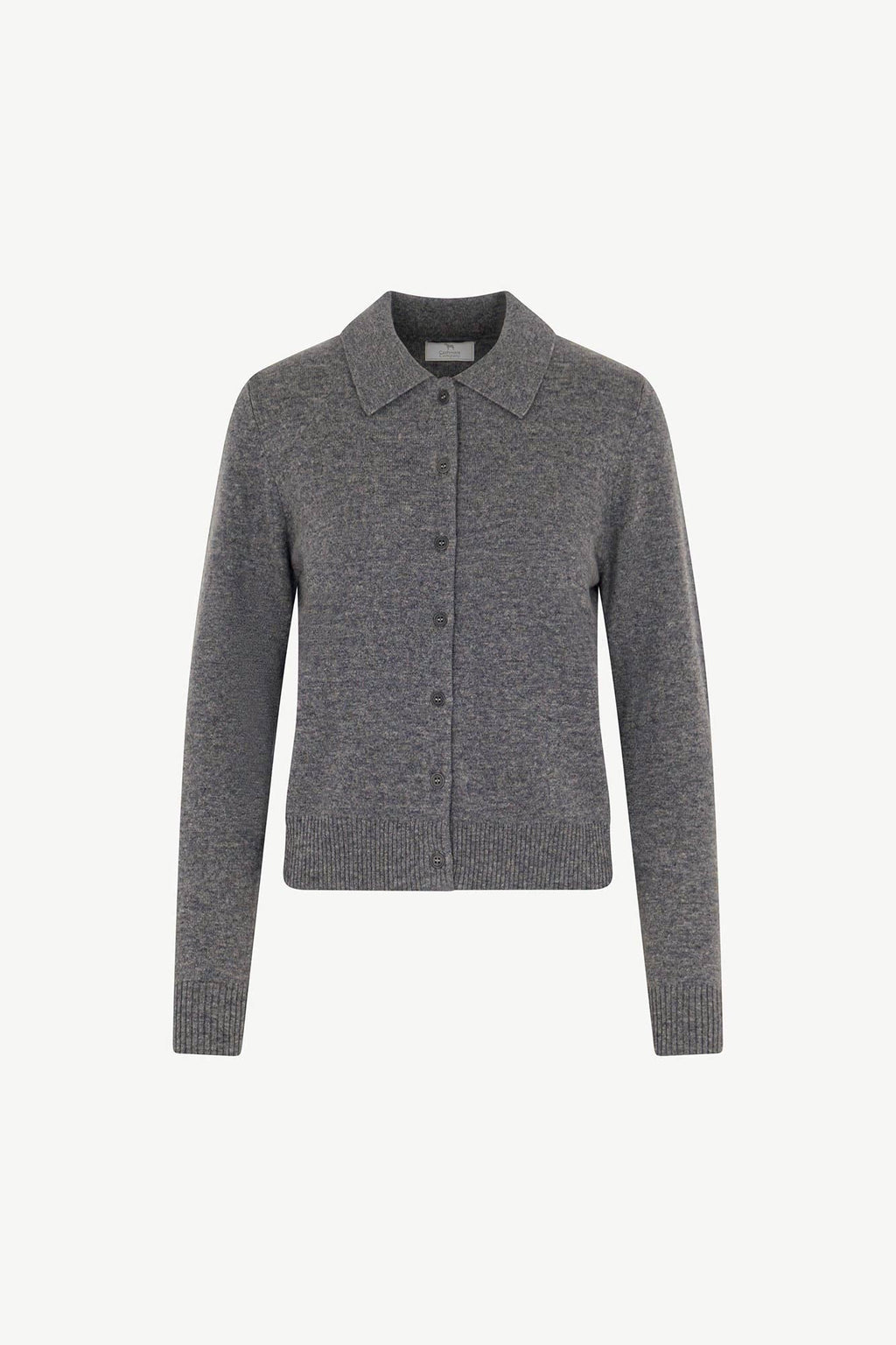 Cardigan collo a Camicia con gros-grain in Puro Cashmere Derby