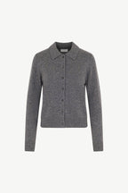Cardigan collo a Camicia con gros-grain in Puro Cashmere Derby