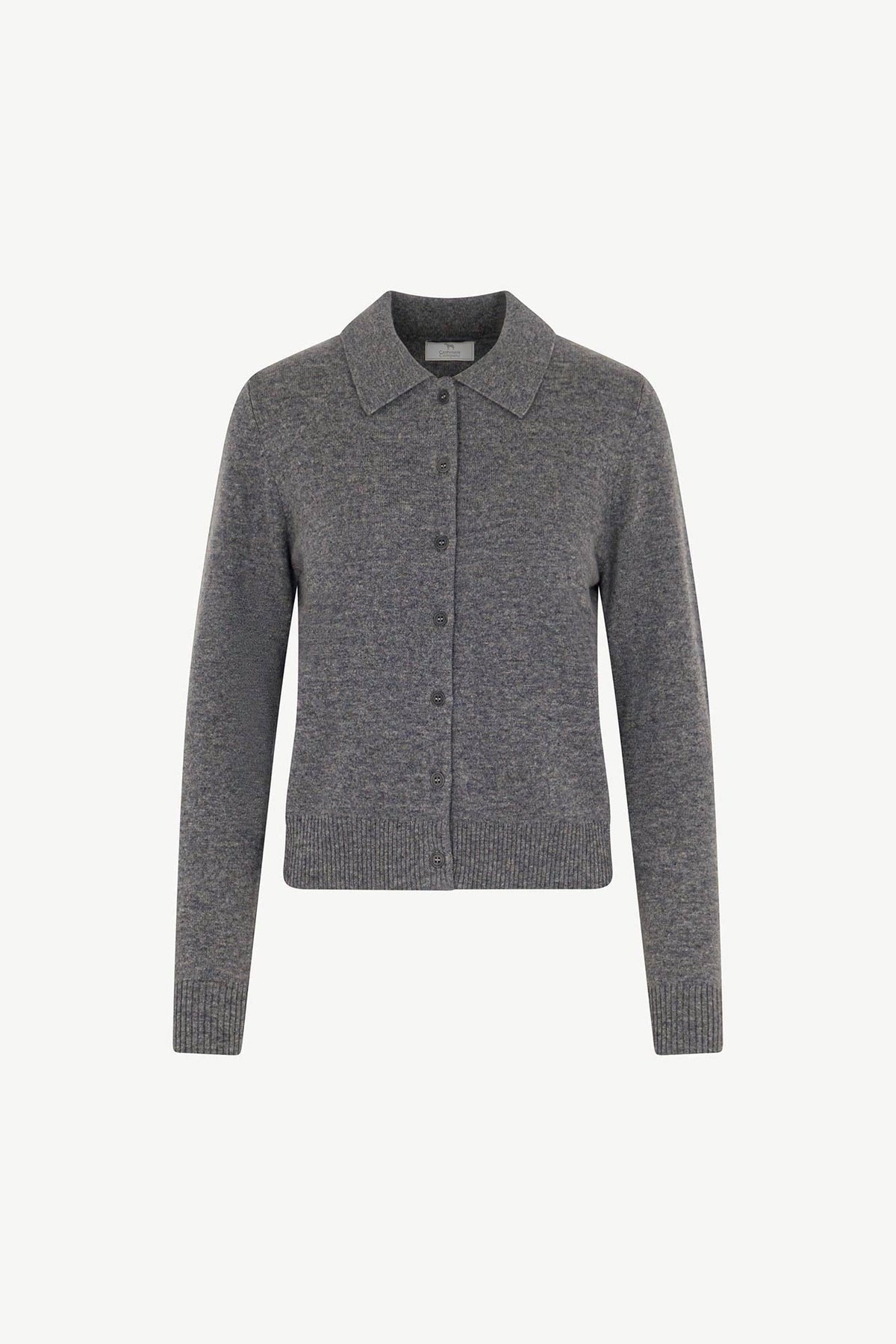 Cardigan collo a Camicia con gros-grain in Puro Cashmere Derby