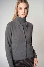 Cardigan collo a Camicia con gros-grain in Puro Cashmere Derby