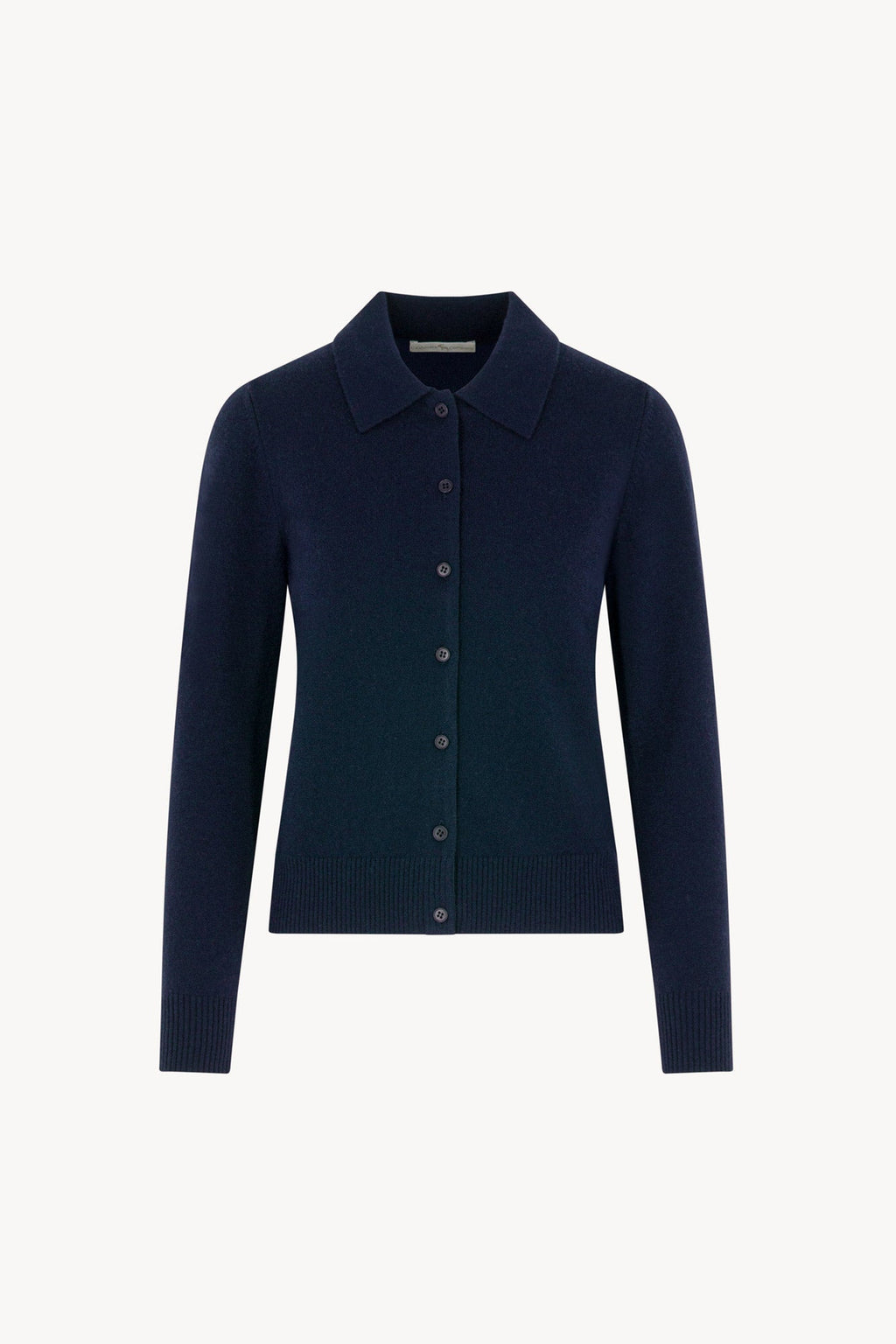 Cardigan collo a Camicia con gros-grain in Puro Cashmere Notte