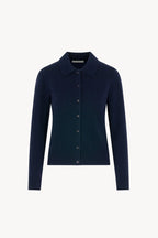 Cardigan collo a Camicia con gros-grain in Puro Cashmere Notte