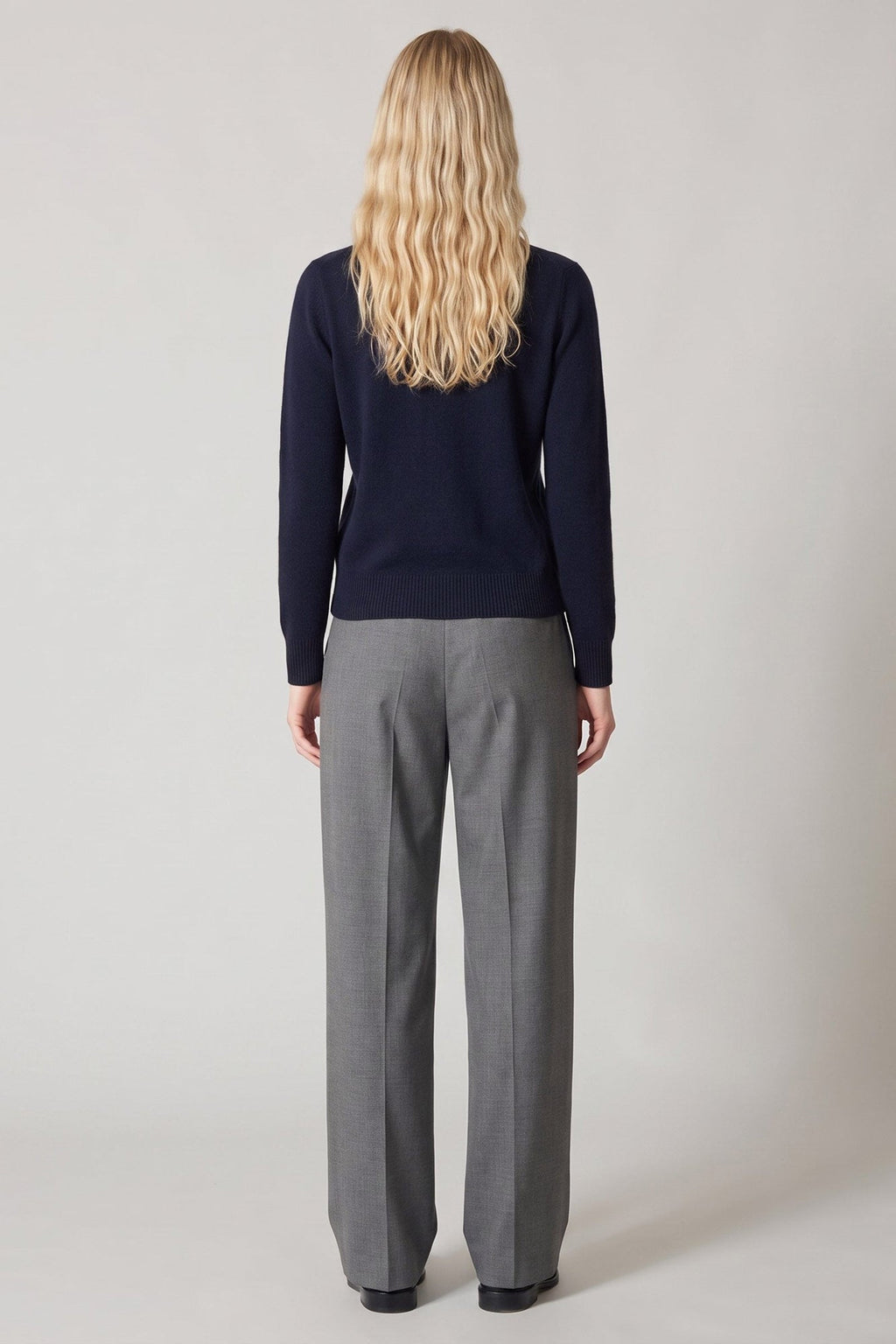 Cardigan collo a Camicia con gros-grain in Puro Cashmere Notte