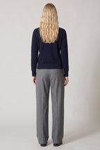 Cardigan collo a Camicia con gros-grain in Puro Cashmere Notte