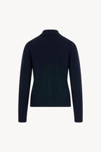 Cardigan collo a Camicia con gros-grain in Puro Cashmere Notte