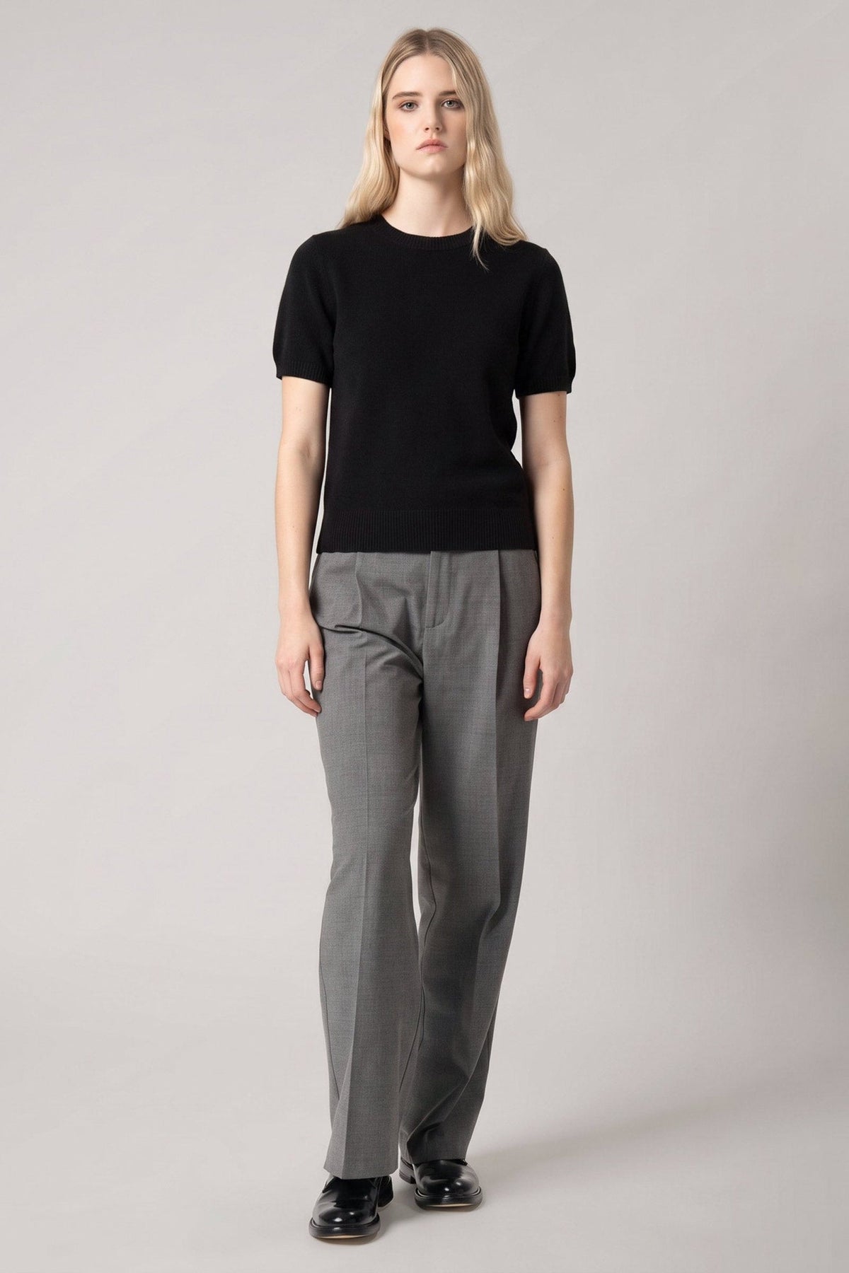 Girocollo Mezza Manica in Puro Cashmere Nero