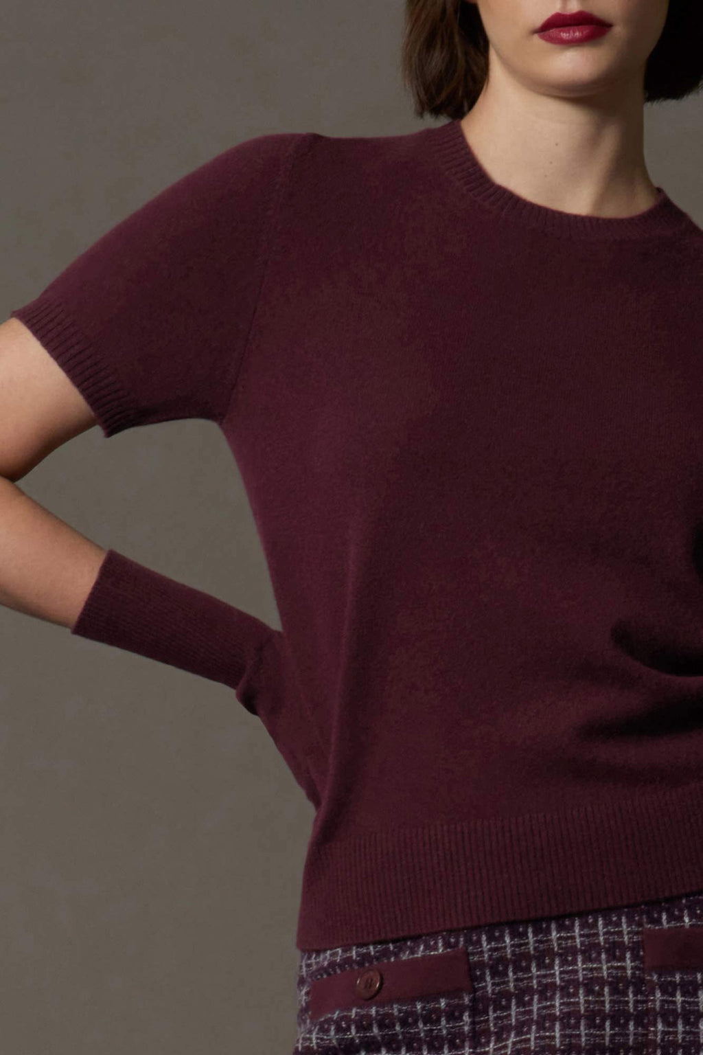 Girocollo Mezza Manica in Puro Cashmere Acero