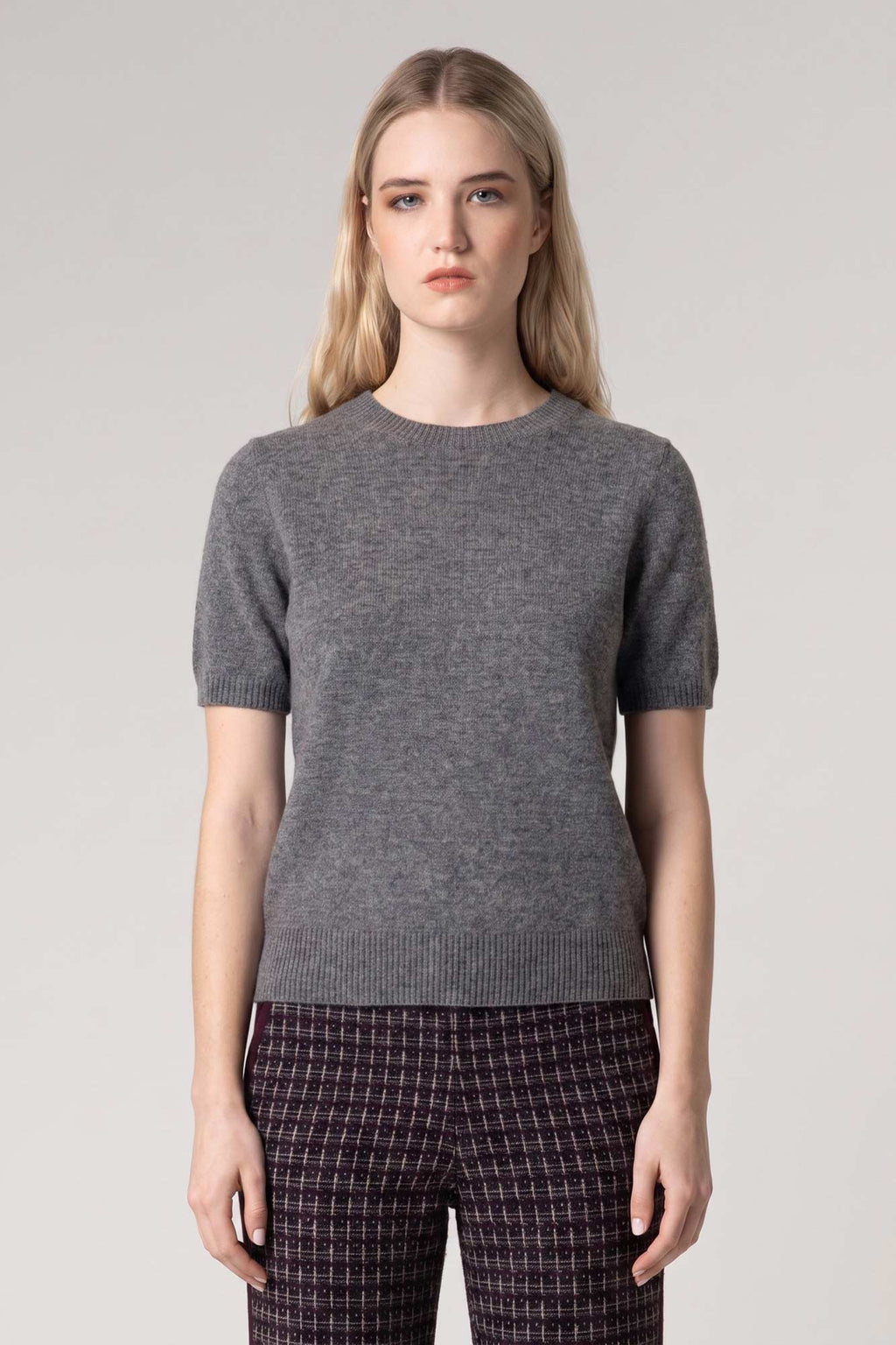 Girocollo Mezza Manica in Puro Cashmere Derby