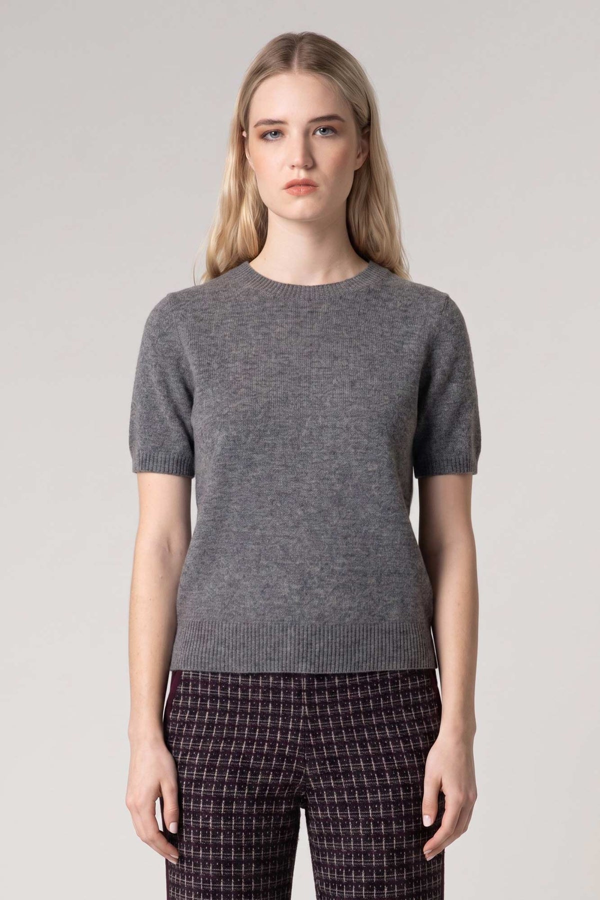 Girocollo Mezza Manica in Puro Cashmere Derby
