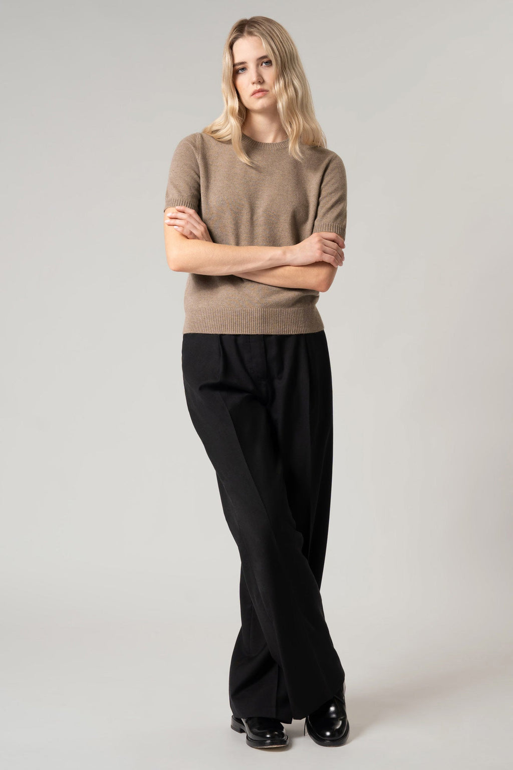 Girocollo Mezza Manica in Puro Cashmere Dune
