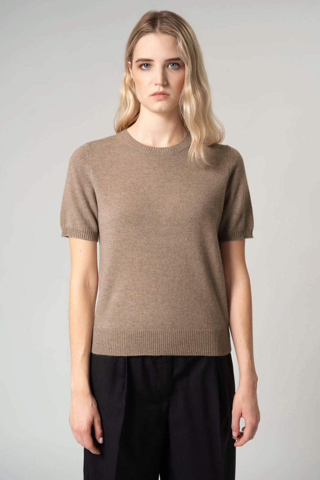 Girocollo Mezza Manica in Puro Cashmere Dune