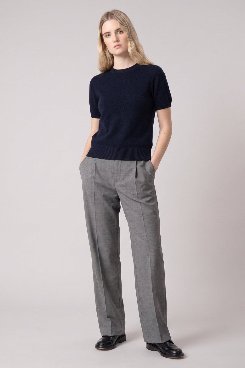 Girocollo Mezza Manica in Puro Cashmere Notte