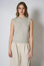 Girocollo Senza Maniche in Puro Cashmere Grigio Perla