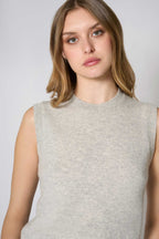 Girocollo Senza Maniche in Puro Cashmere Grigio Perla