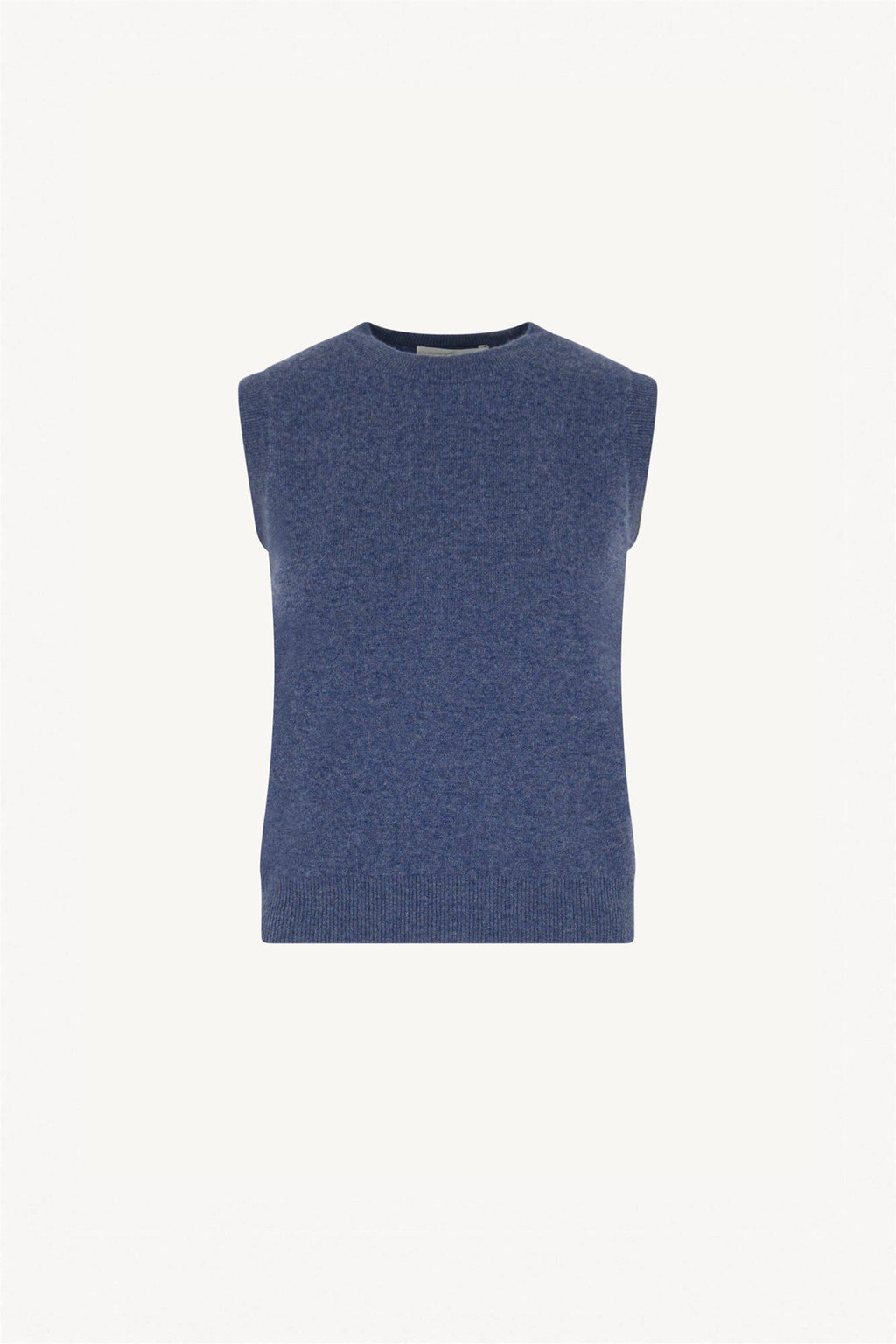 Girocollo Senza Maniche in Puro Cashmere Denim Scuro