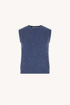 Girocollo Senza Maniche in Puro Cashmere Denim Scuro