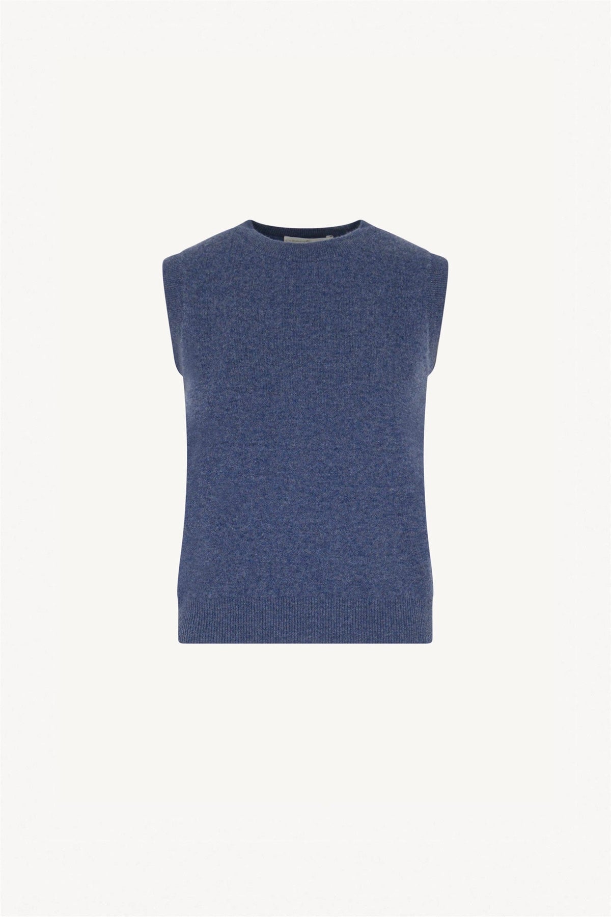 Girocollo Senza Maniche in Puro Cashmere Denim Scuro