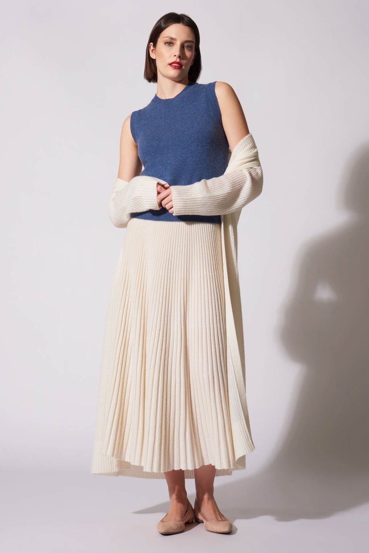 Girocollo Senza Maniche in Puro Cashmere Denim Scuro