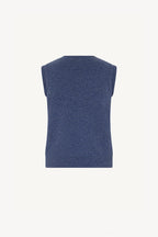 Girocollo Senza Maniche in Puro Cashmere Denim Scuro