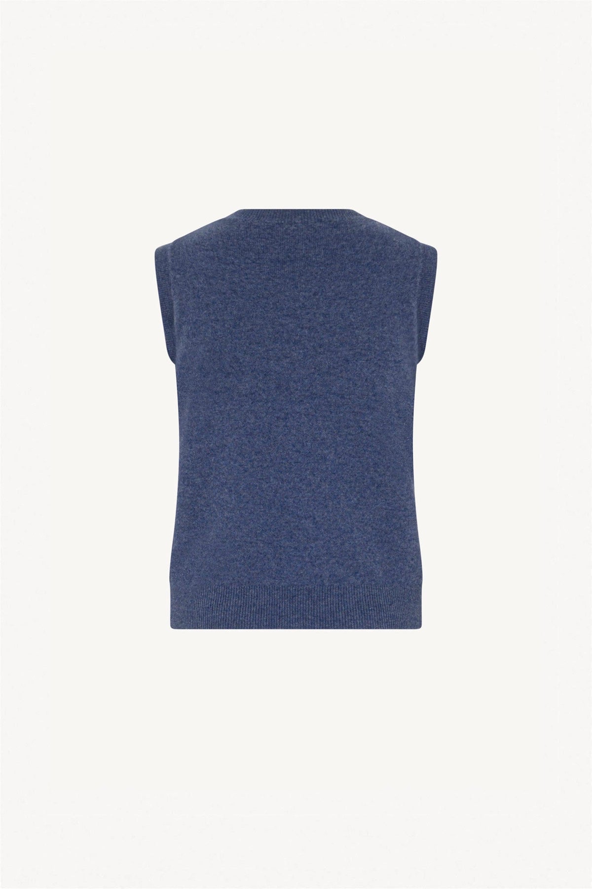 Girocollo Senza Maniche in Puro Cashmere Denim Scuro