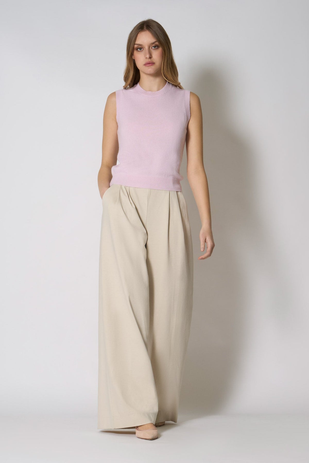 Girocollo Senza Maniche in Puro Cashmere Rosa