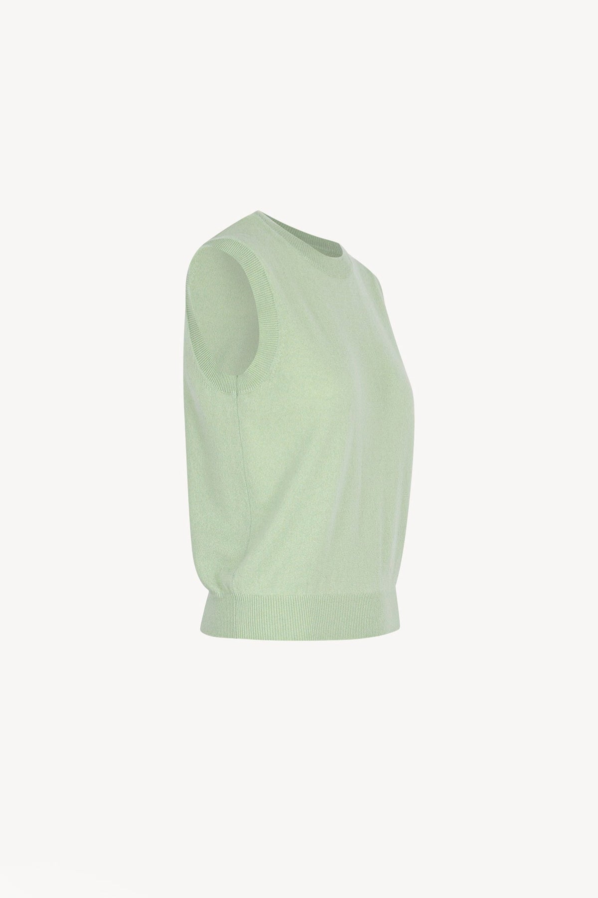Girocollo Senza Maniche in Puro Cashmere Verde Pastello