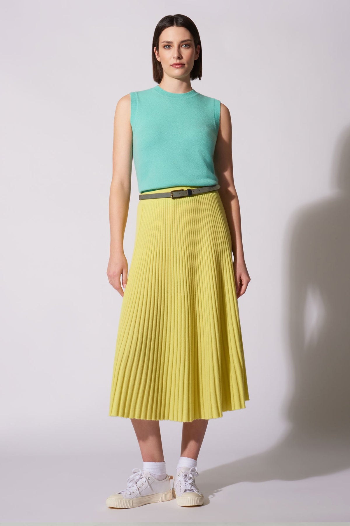Girocollo Senza Maniche in Puro Cashmere Acqua