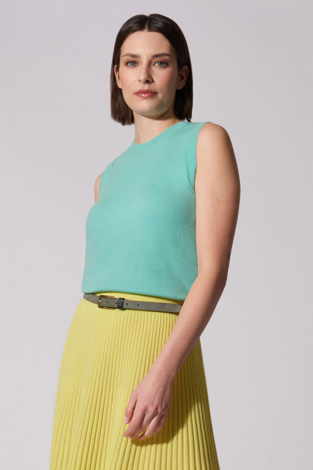 Girocollo Senza Maniche in Puro Cashmere Acqua