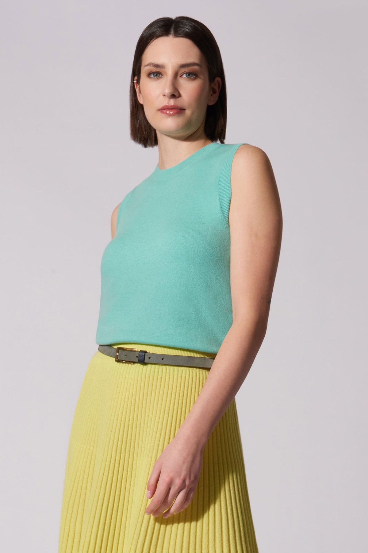 Girocollo Senza Maniche in Puro Cashmere Acqua