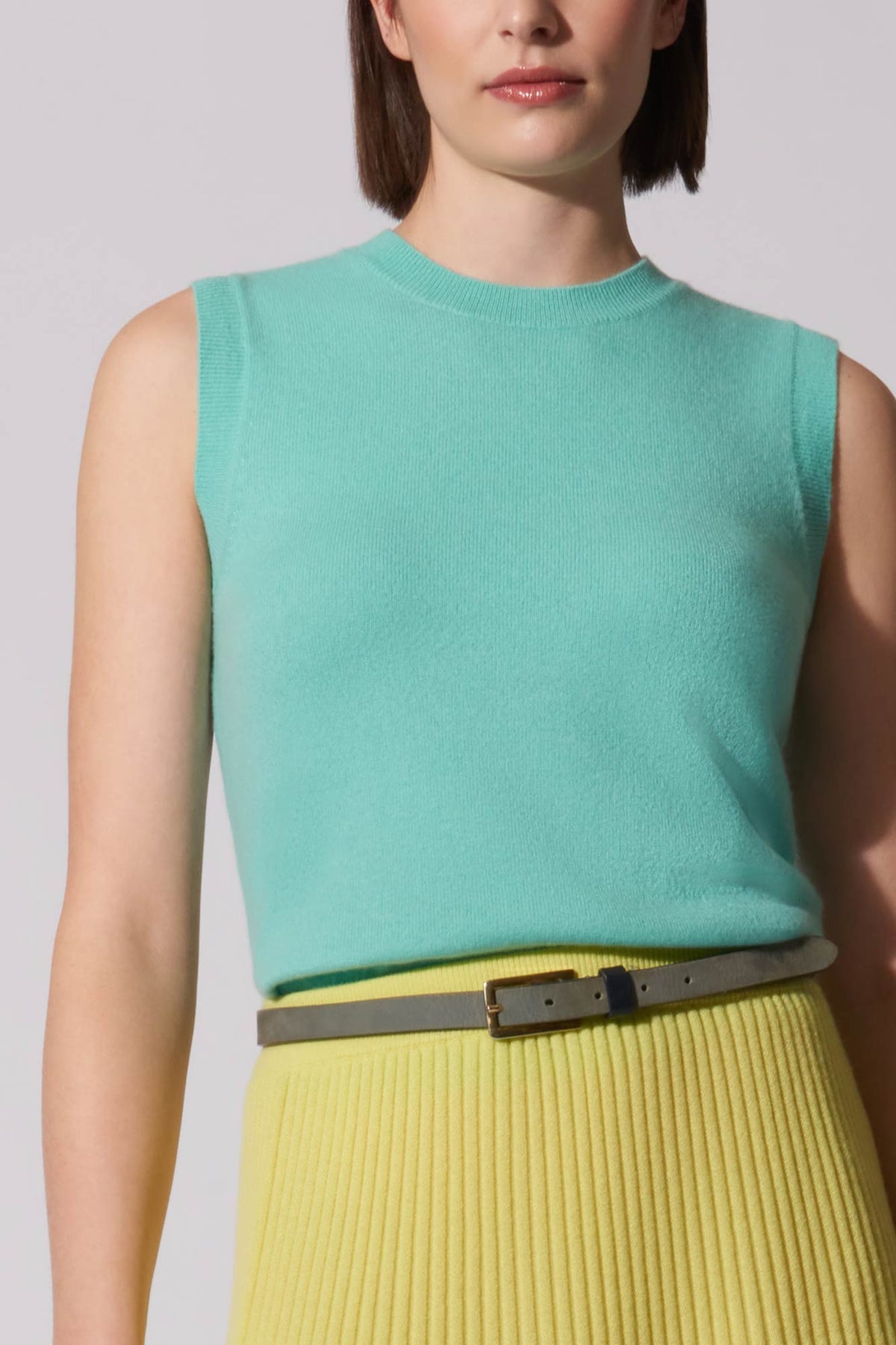 Girocollo Senza Maniche in Puro Cashmere Acqua