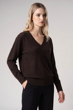 Pullover Scollo a V in Puro Cashmere Mocha