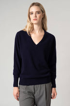 Pullover Scollo a V in Puro Cashmere Notte