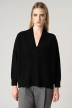 Maglia Over Collo a Scialle in Puro Cashmere Nero