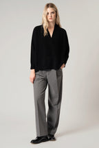 Maglia Over Collo a Scialle in Puro Cashmere Acero