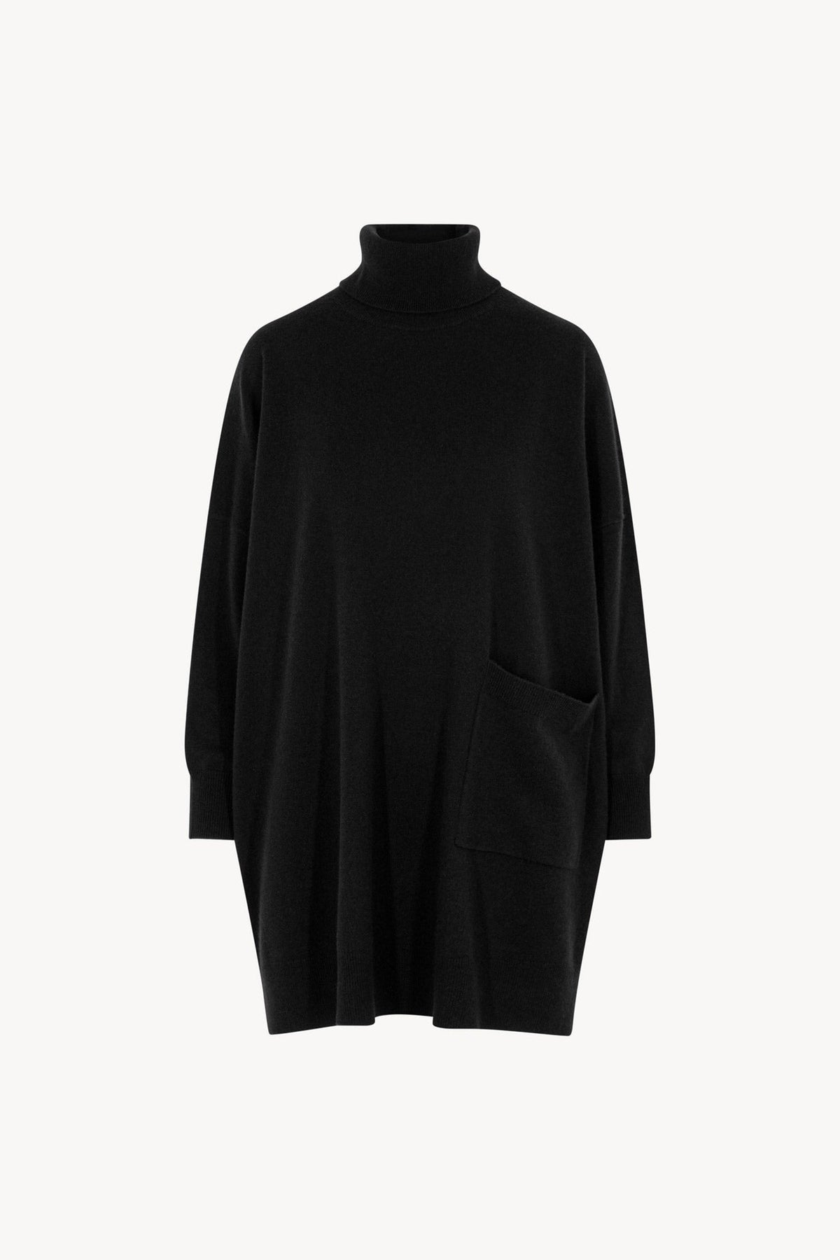 Dolcevita Maxi con Tasca in Puro Cashmere Nero