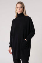 Dolcevita Maxi con Tasca in Puro Cashmere Nero