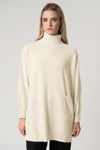 Dolcevita Maxi con Tasca in Puro Cashmere Acero