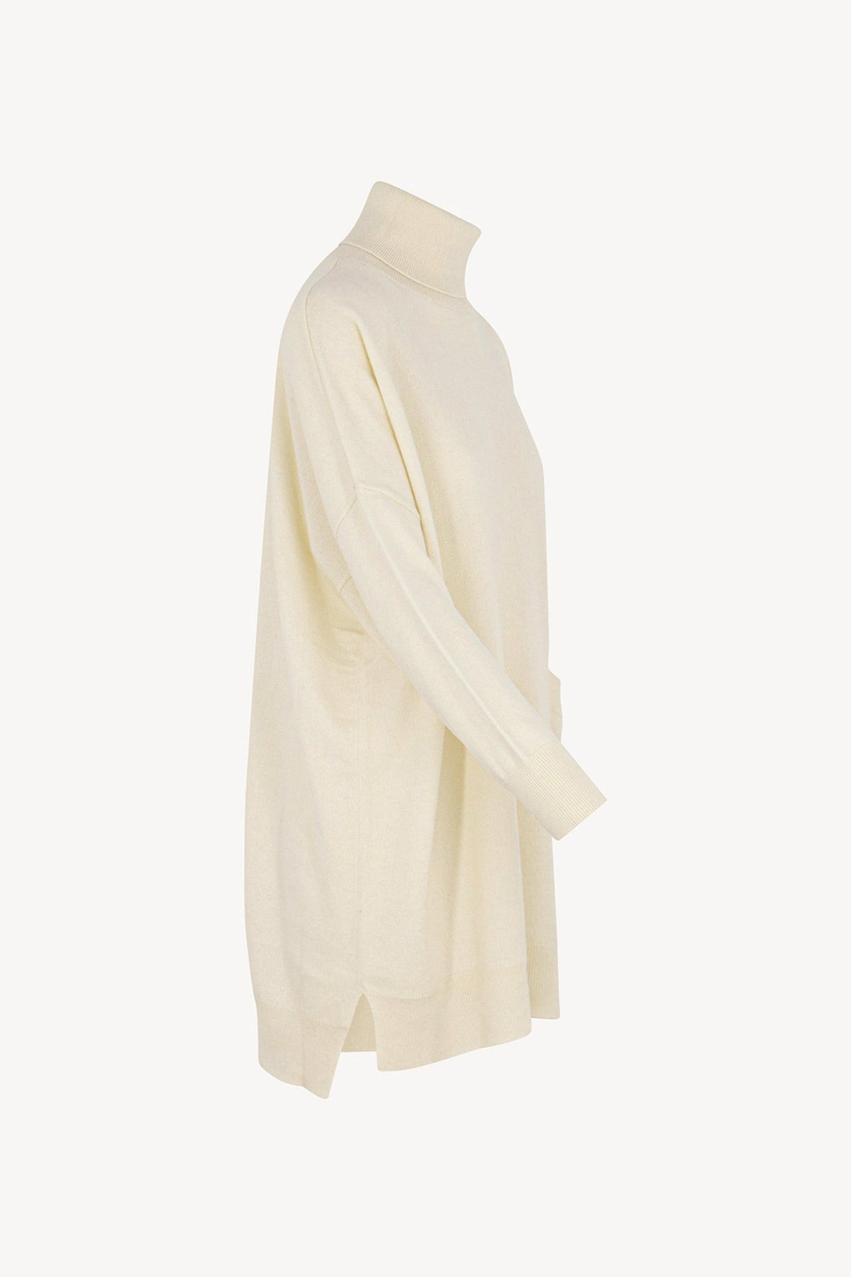 Dolcevita Maxi con Tasca in Puro Cashmere Latte