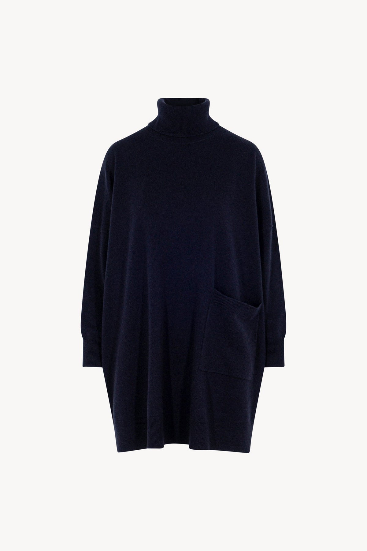 Dolcevita Maxi con Tasca in Puro Cashmere Notte