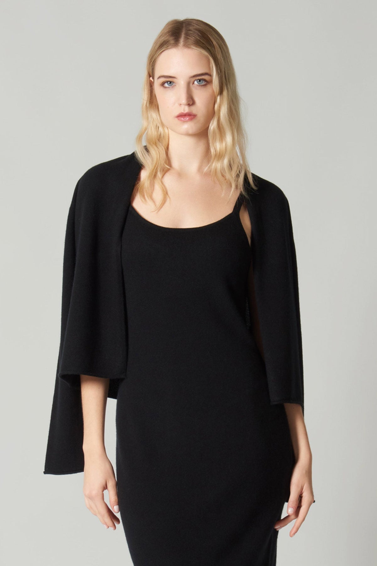 Abito Sottoveste in Puro Cashmere Nero