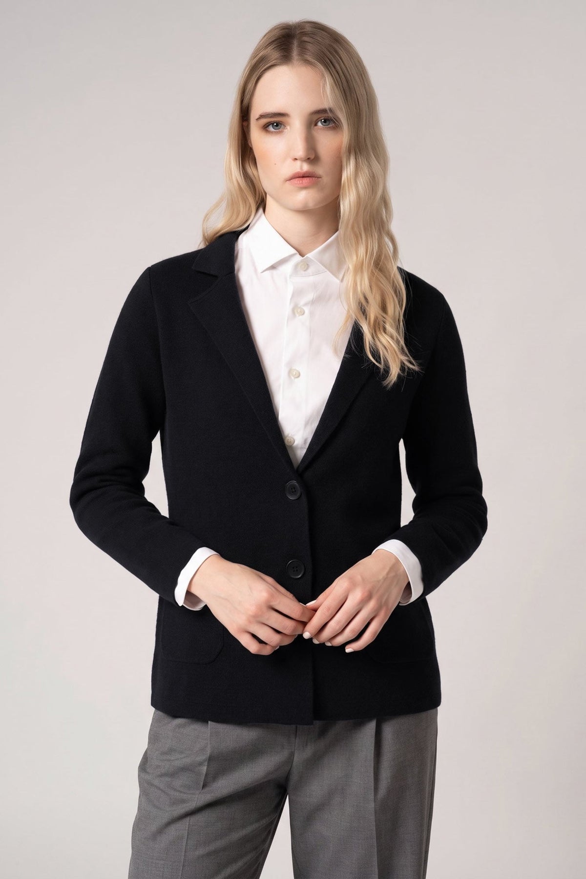 Blazer in Punto Stoffa in Puro Cashmere Nero