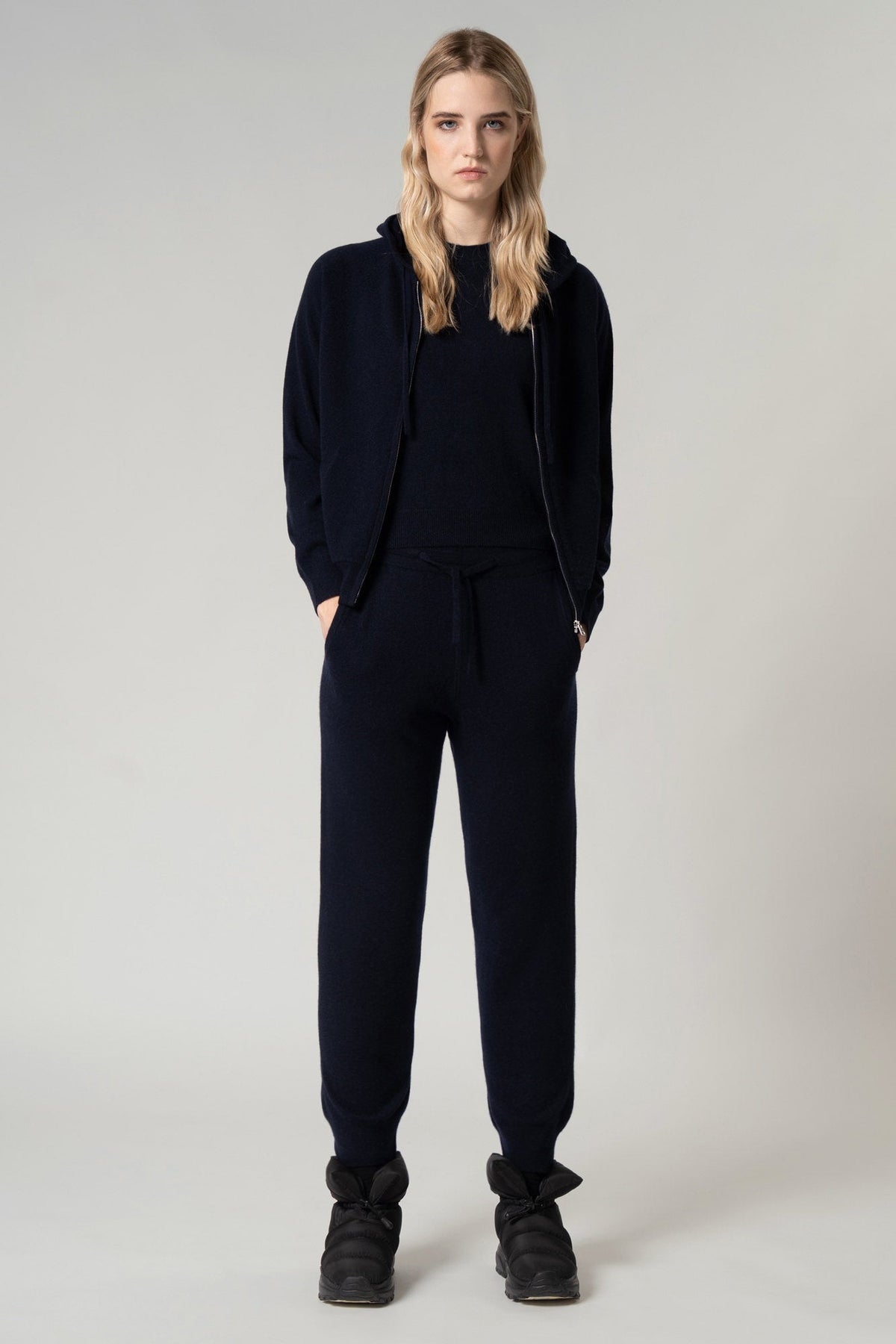 Felpa Donna con Cappuccio in Puro Cashmere Navy