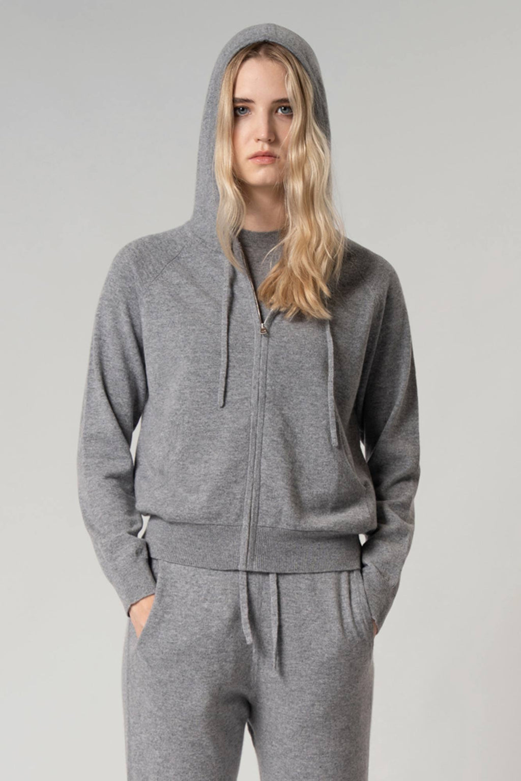 Felpa Donna con Cappuccio in Puro Cashmere Silver