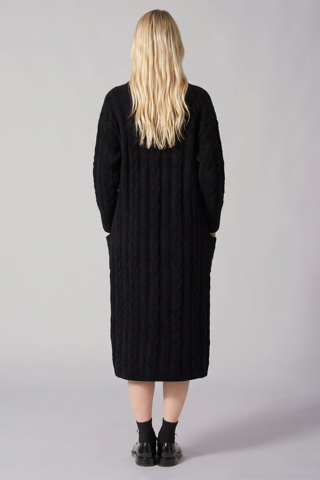 Cappotto a Trecce in Puro Cashmere Nero