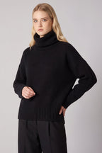 Maglia 8 fili con Collo ad Anello in Puro Cashmere Nero